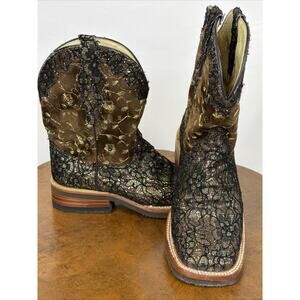 Ferrini Women's Size 7 Multicolor Embellished Western Boots Stacked Heel